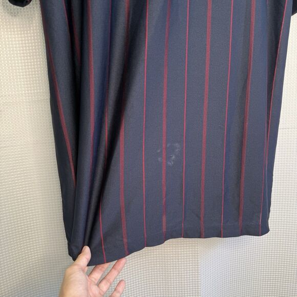 Vtg Yves Saint Laurent YSL 100% Silk Navy Red Stripe Polo Shirt Mens Approx. XXL - Picture 9 of 16